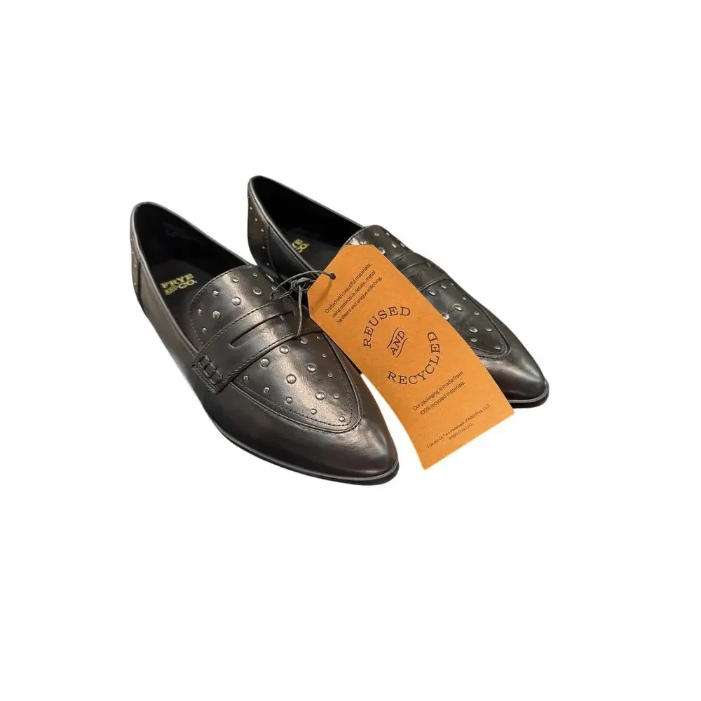 Frye & Co Black Faux Leather Moccasin Studded Penny Loafers Flats Wmns. 8.5 NEW